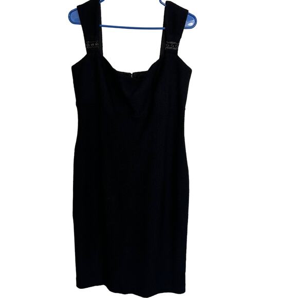 St. John Couture Black Sleeveless Twill Knit Cocktail Dress Women's Size 12 HTF - Picture 1 of 14